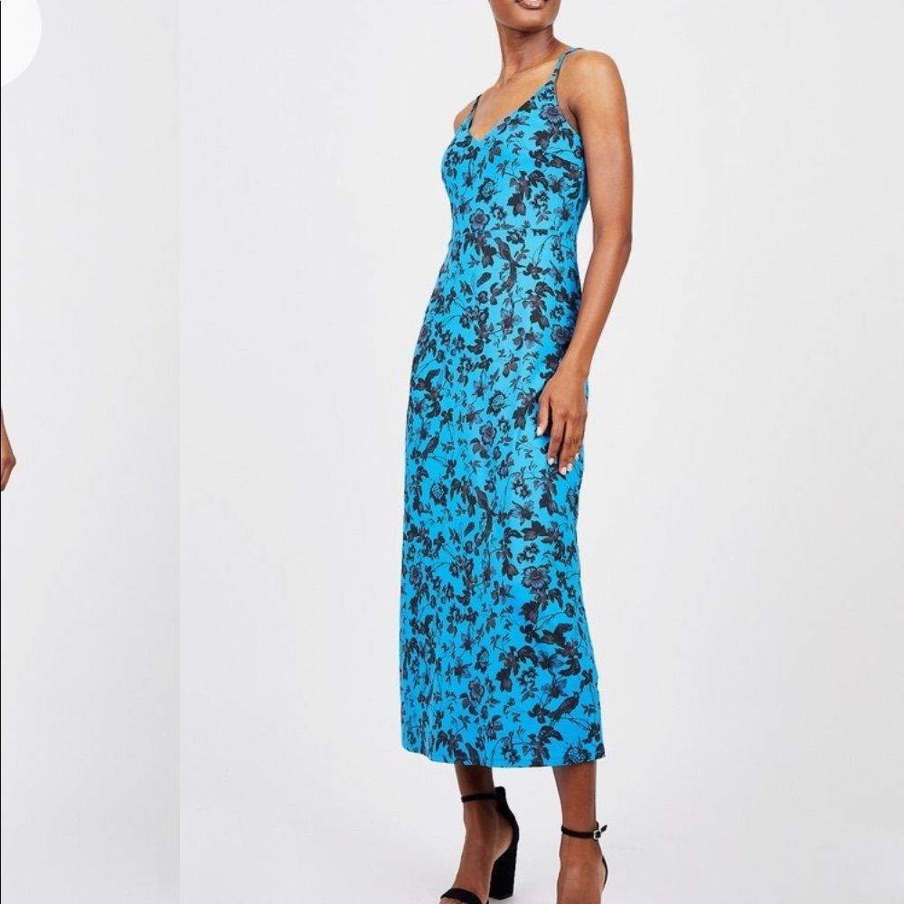 Cactus & Clover Floral Print Maxi Dress Blue Black Small